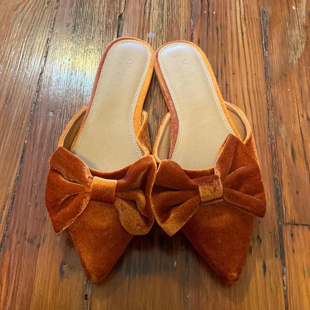 ASOS Design Velvet Pointed Bow Flats